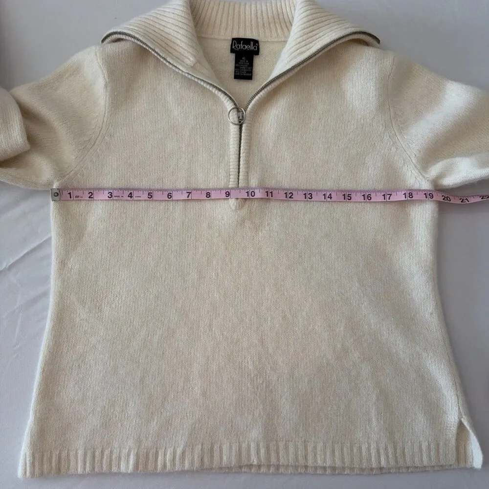 Vtg Angora Lambswool Sweater Womens Sz XL (Fits M) Cream Rafaella 1/2 Zip Funnel - Picture 7 of 13